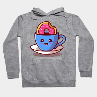 Cute Hot Coffee With Doughnut Cartoon Hoodie